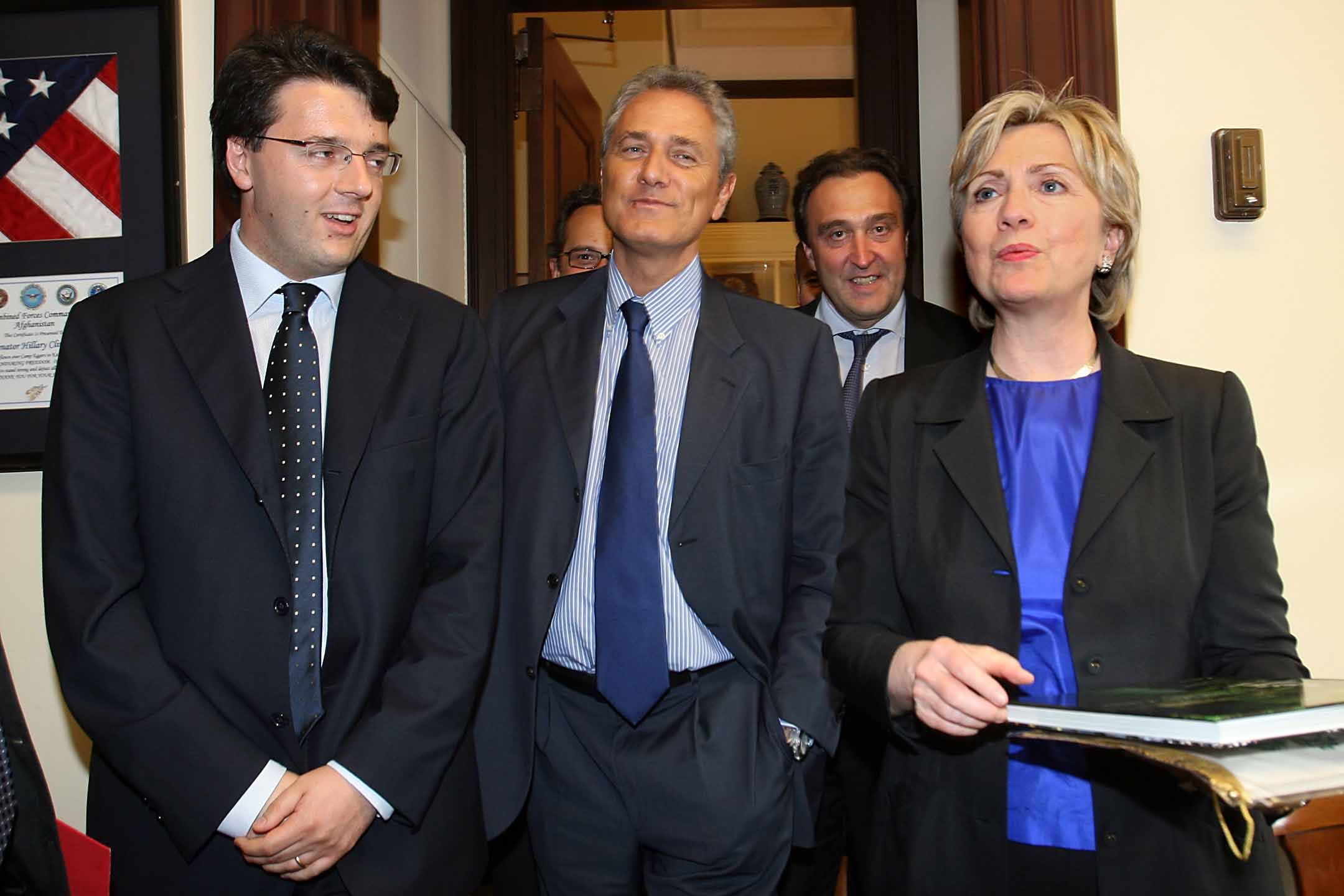 Da sinistra Matteo Renzi, Francesco Rutelli, Hillary Clinton