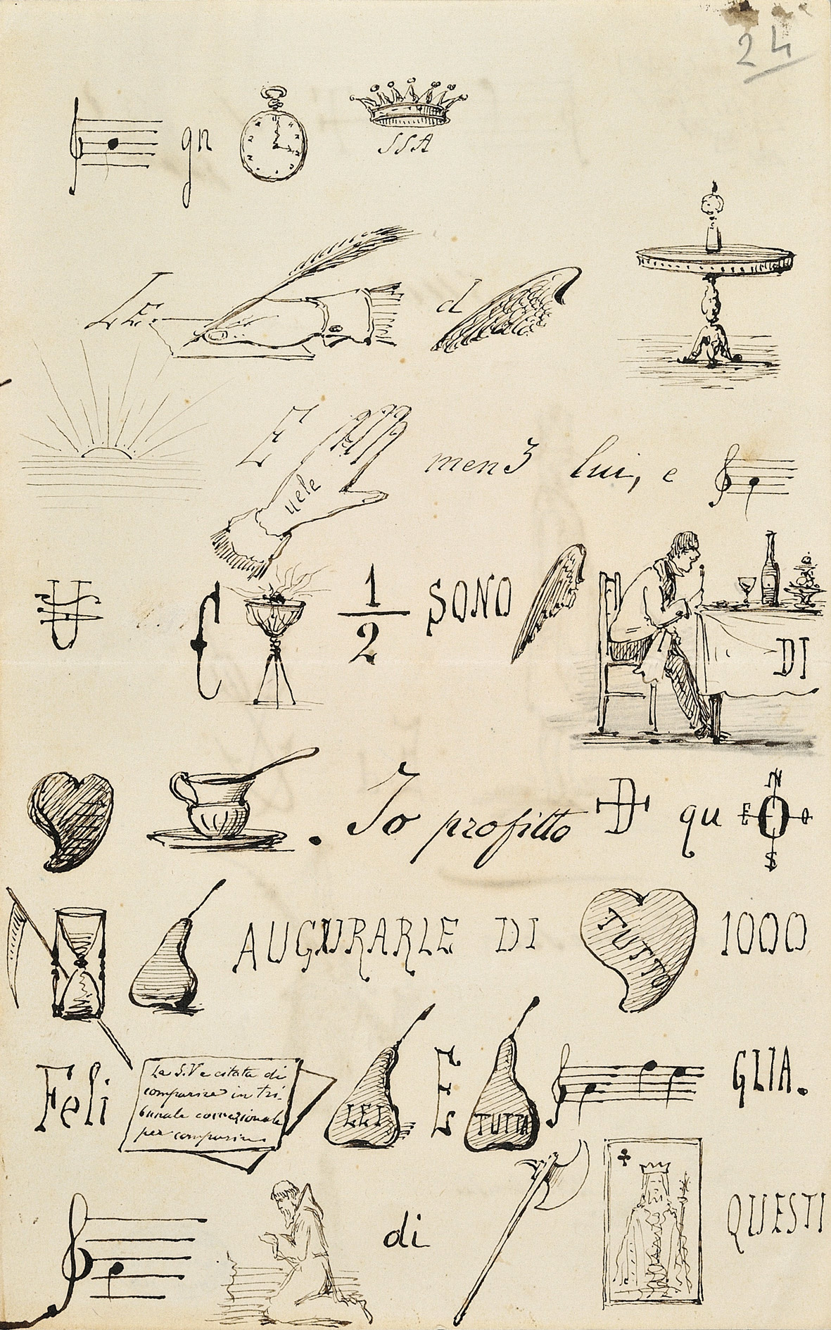Lettera sciarada illustrata di Francesco Gallo ad Amicie de Larderel da Napoli  25 dicembre 1872