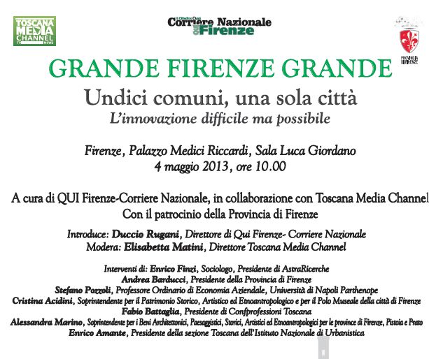 Programma del convegno 'Grande Firenze Grande'