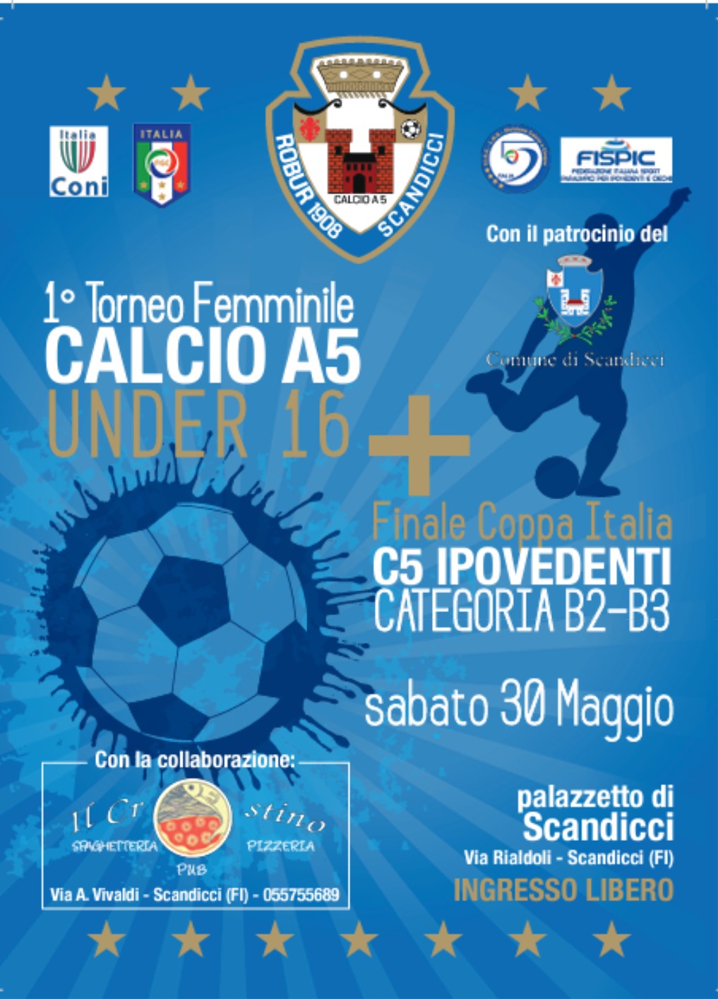 Volantino Torneo femminile di calcio a cinque e finale della coppa Italia per ipovedenti