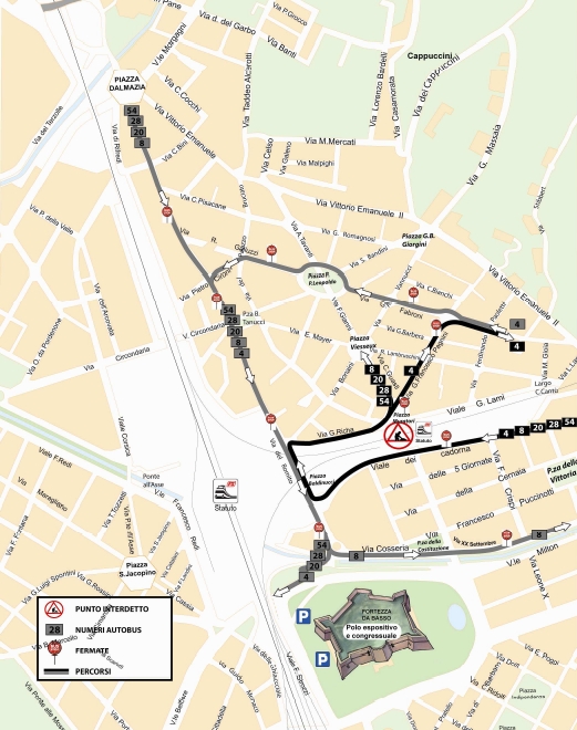 Mappa Linee autobus in zona Statuto