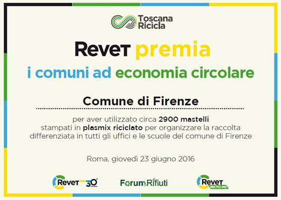 Quadrifoglio. Firenze premiata da Revet per gli acquisti verdi 2015
