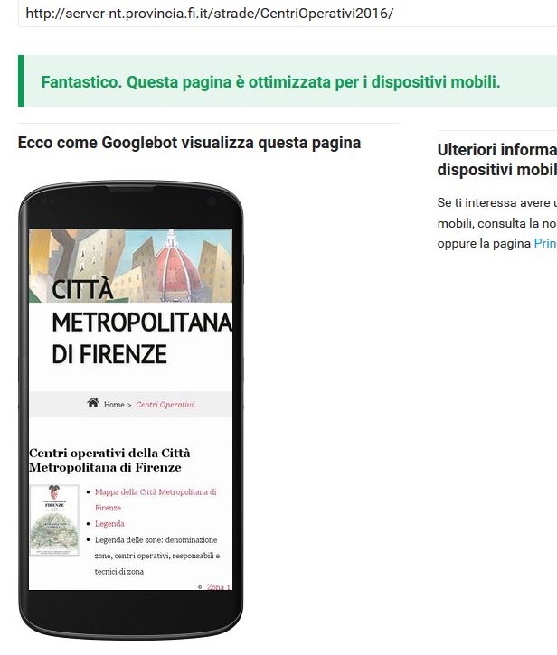 Infoviabilita' della citta' metropolitana di Firenze certificate responsive da googlebot