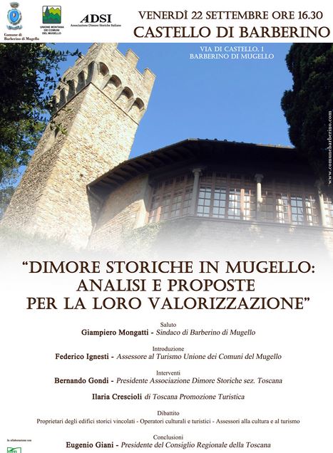 Locandina dell'incontro 'Dimore storiche in Mugello: analisi e proposte per la loro valorizzazione'