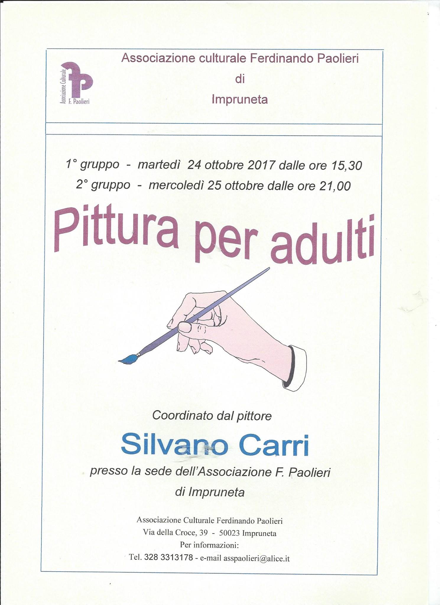 Pittura per adulti: un corso dell'Associazione Paolieri il 24 e il 25