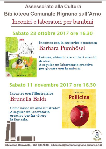 Locandina incontri per i bambini alla biblioteca di Rignano