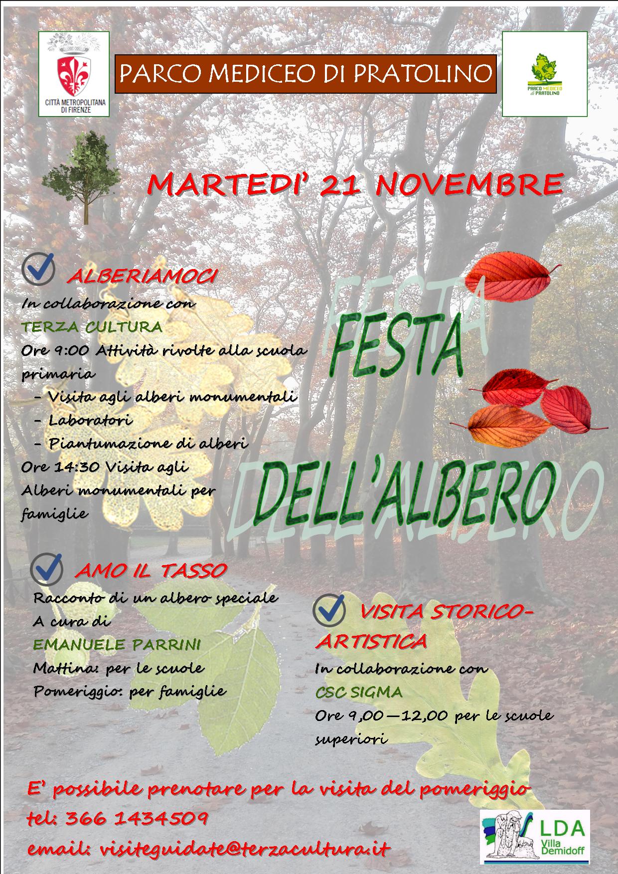 La locandina con il programma della Giornata nazionale degli alberi al Parco di Pratolino