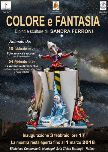 Locandina mostra Colore e Fantasia di Sandra Ferroni a Rufina