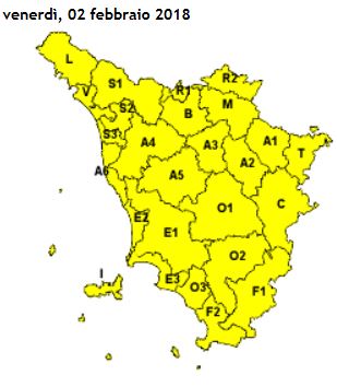 Rischio idrogeologico su tutta la Toscana venerdi' 2 febbraio 2018