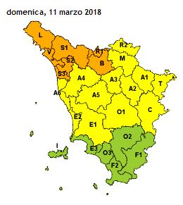 Allerta meteo sulla Toscana domenica 11 marzo 2018