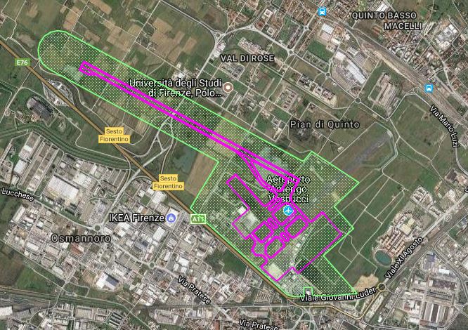 Mappa masterplan aeroporto Vespucci sul sito del Ministero dell'ambiente