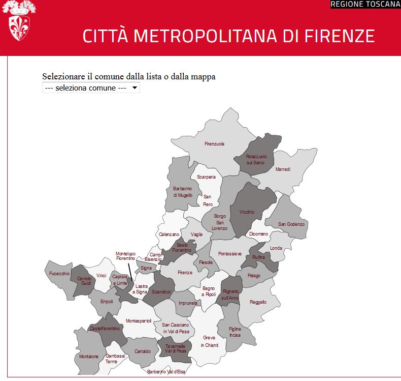 Mappa interattiva dei Comuni sul sito della Citta' Metropolitana di Firenze