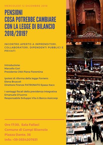 Locandina Iniziativa CNA Piana Fiorentina: pensioni e legge di bilancio