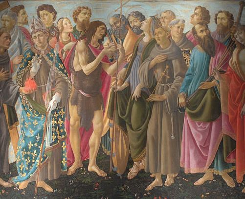 un dettaglio della pala di Sandro Botticelli e bottega, Incoronazione della Vergine e santi