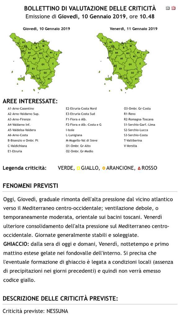  domani 11 gennaio a Firenze codice verde
