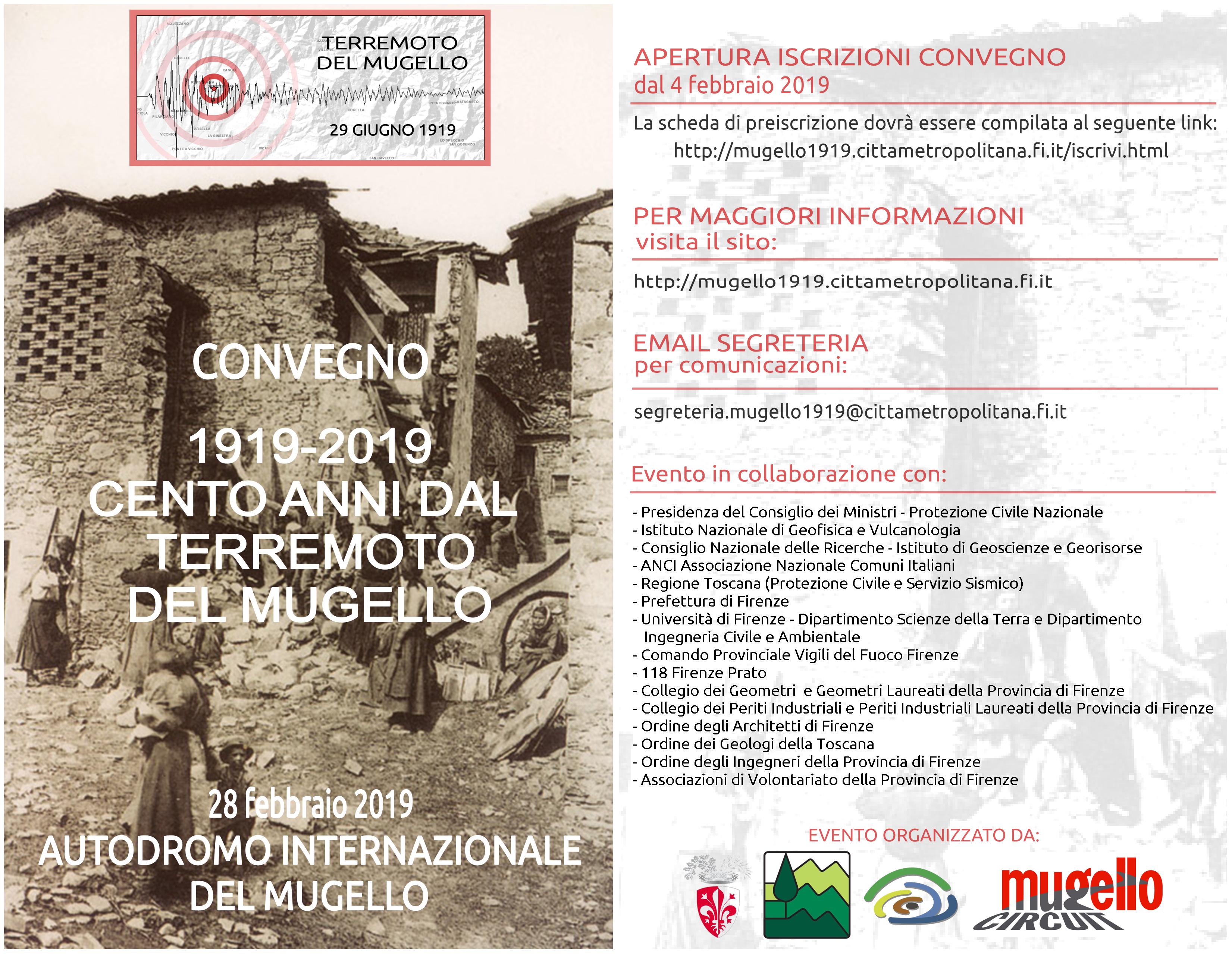 Il programma del convegno sui cento anni dal terremoto in Mugello (fronte)