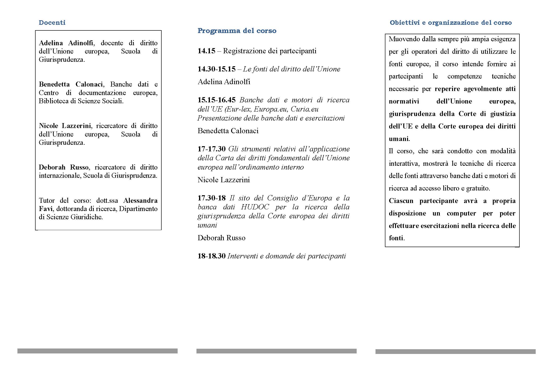 Brochure Unifi - Corso aggiornamento professionale accesso alle fonti del diritto europeo