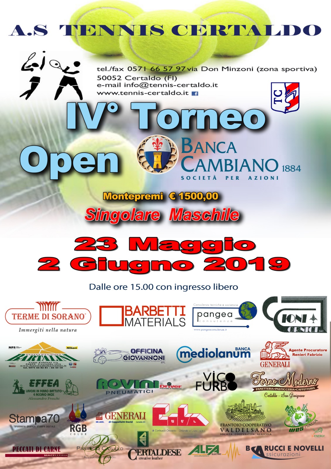 la locandina del IV Open Banca Cambiano 1884  (immagine da comunicato)