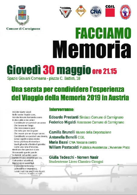 La locandina di “Facciamo memoria” (foto da comunicato)