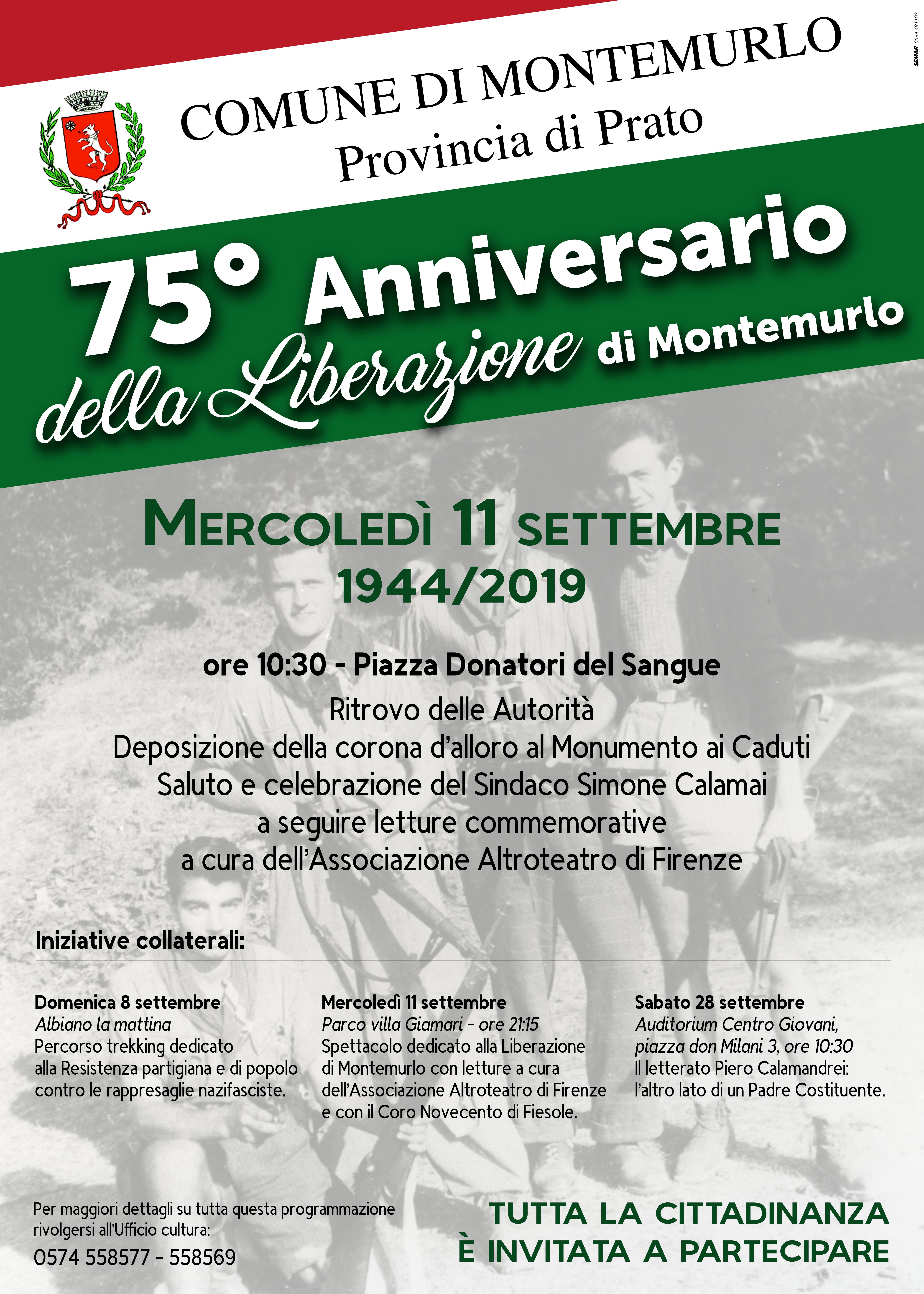 Programma 75esimo anniversario della Liberazione Montemurlo (immagine da comunicato)