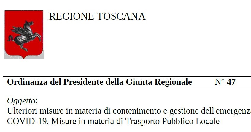 Ordinanza n. 47 del Presidente della Regione Toscana