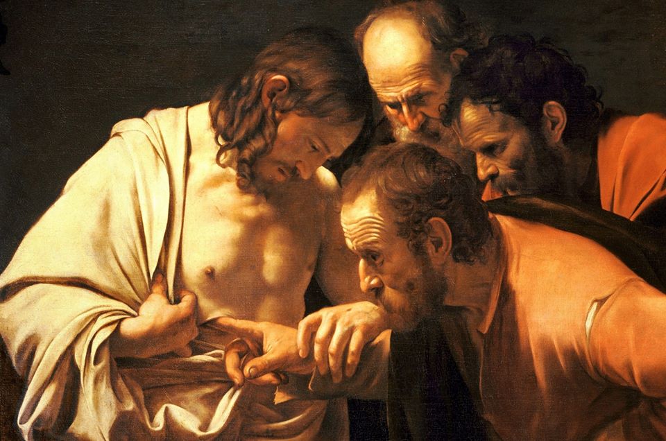 "L'Incredulità di san Tommaso" di Michelangelo Merisi / Caravaggio, olio su tela, 1600 - Bildergalerie di Potsdam (FontefotofacebookcomuneCertaldo)