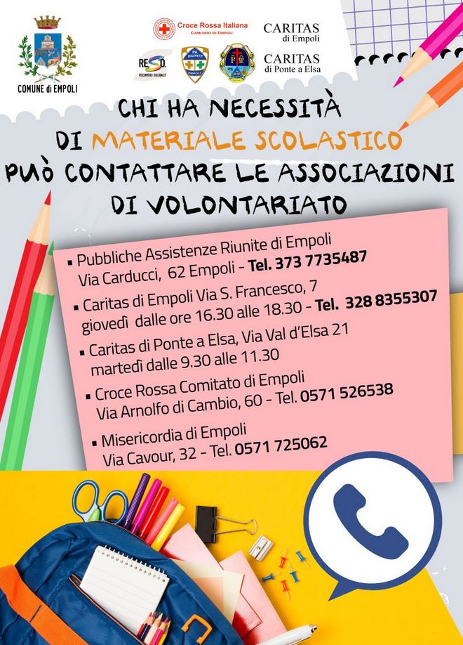 Locandina distribuzione materiale scolastico a Empoli