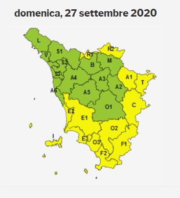 Rischio idrogeologico sulla Toscana per domenica 27 settembre 2020