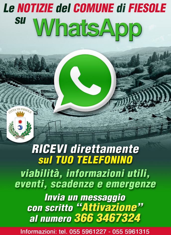 Volantino sul servizio whatsapp del Comune di Fiesole
