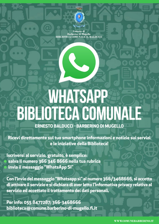 La Biblioteca “Ernesto Balducci” anche su WatsApp, locandina