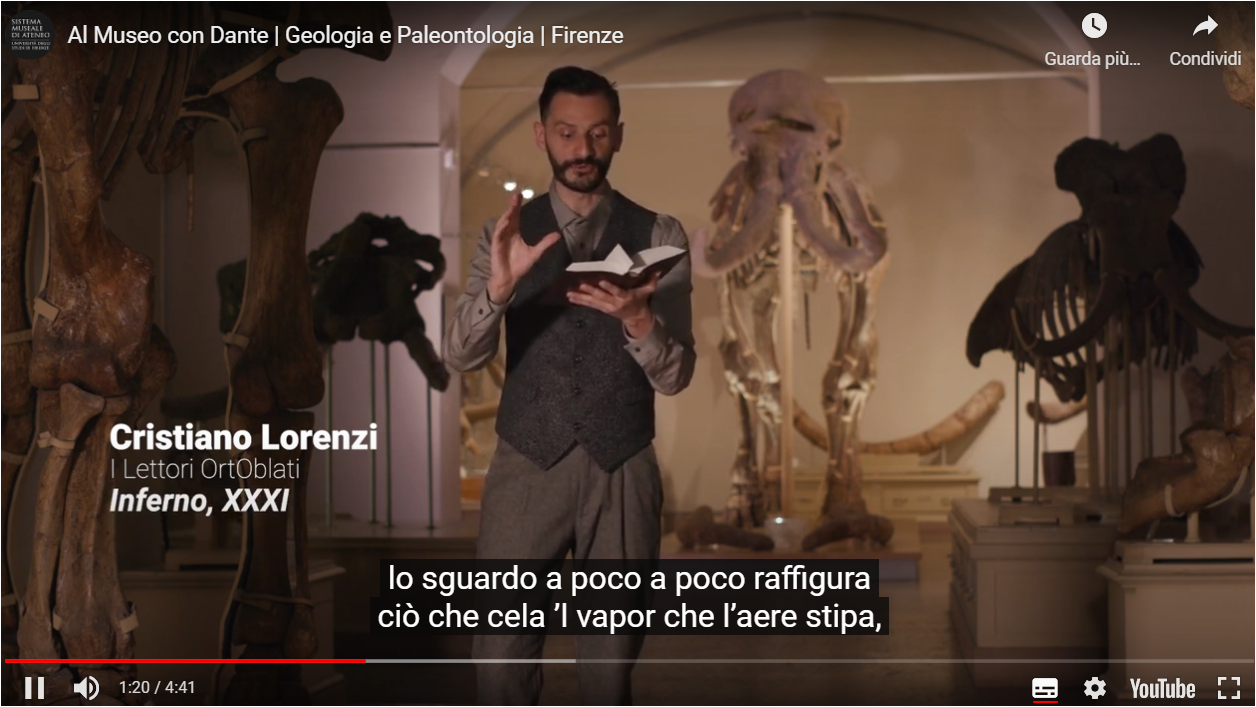 Un video rilancia i giganti fossili del Sistema Museale dell’Ateneo fiorentino (Frame da video al museo con Dante - Fonte Unifi)