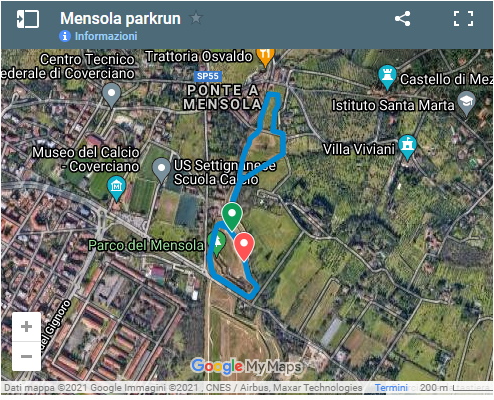 La mappa del percorso (Fonte https://www.parkrun.it/mensola/course/)
