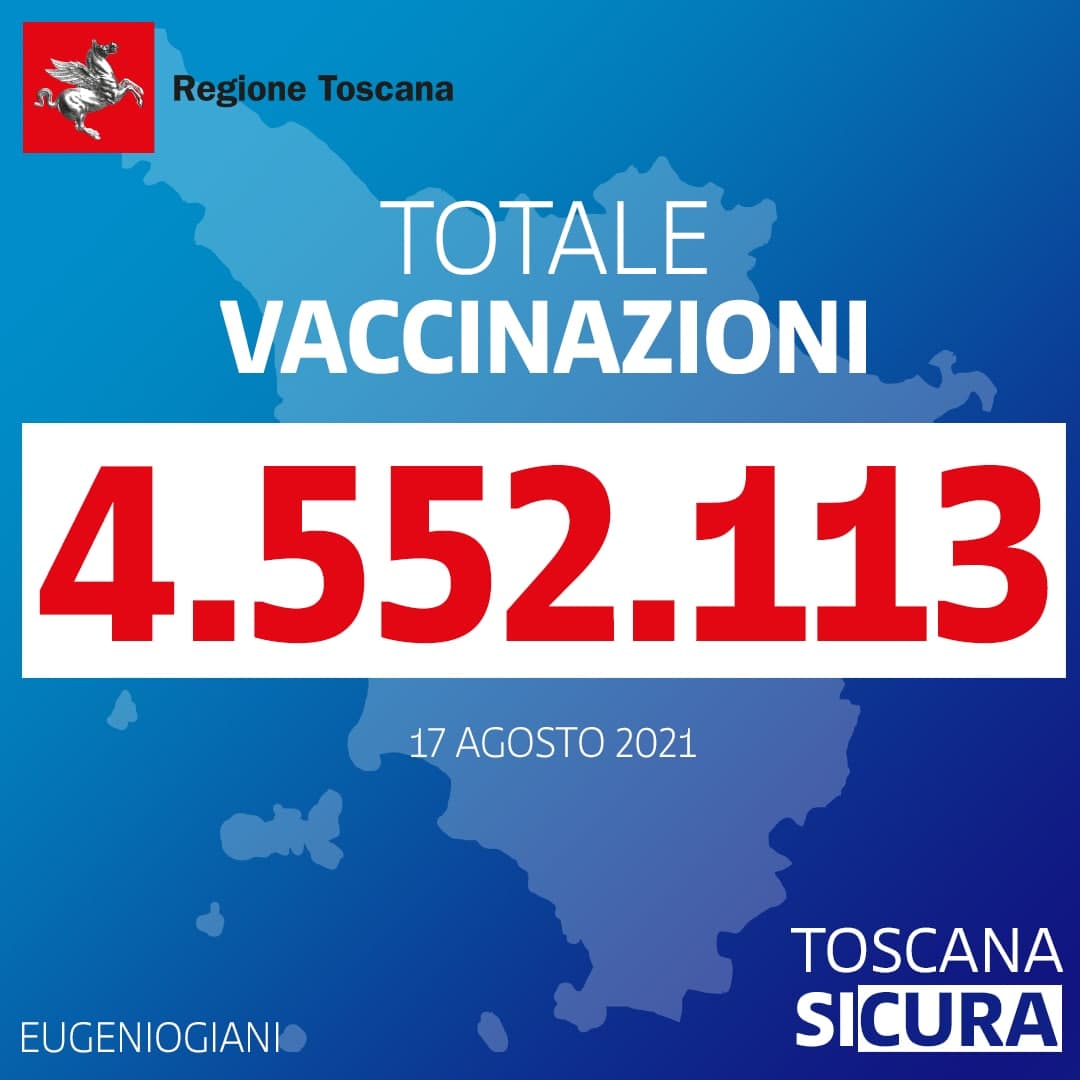 Vaccinazioni in Toscana al 17 agosto
