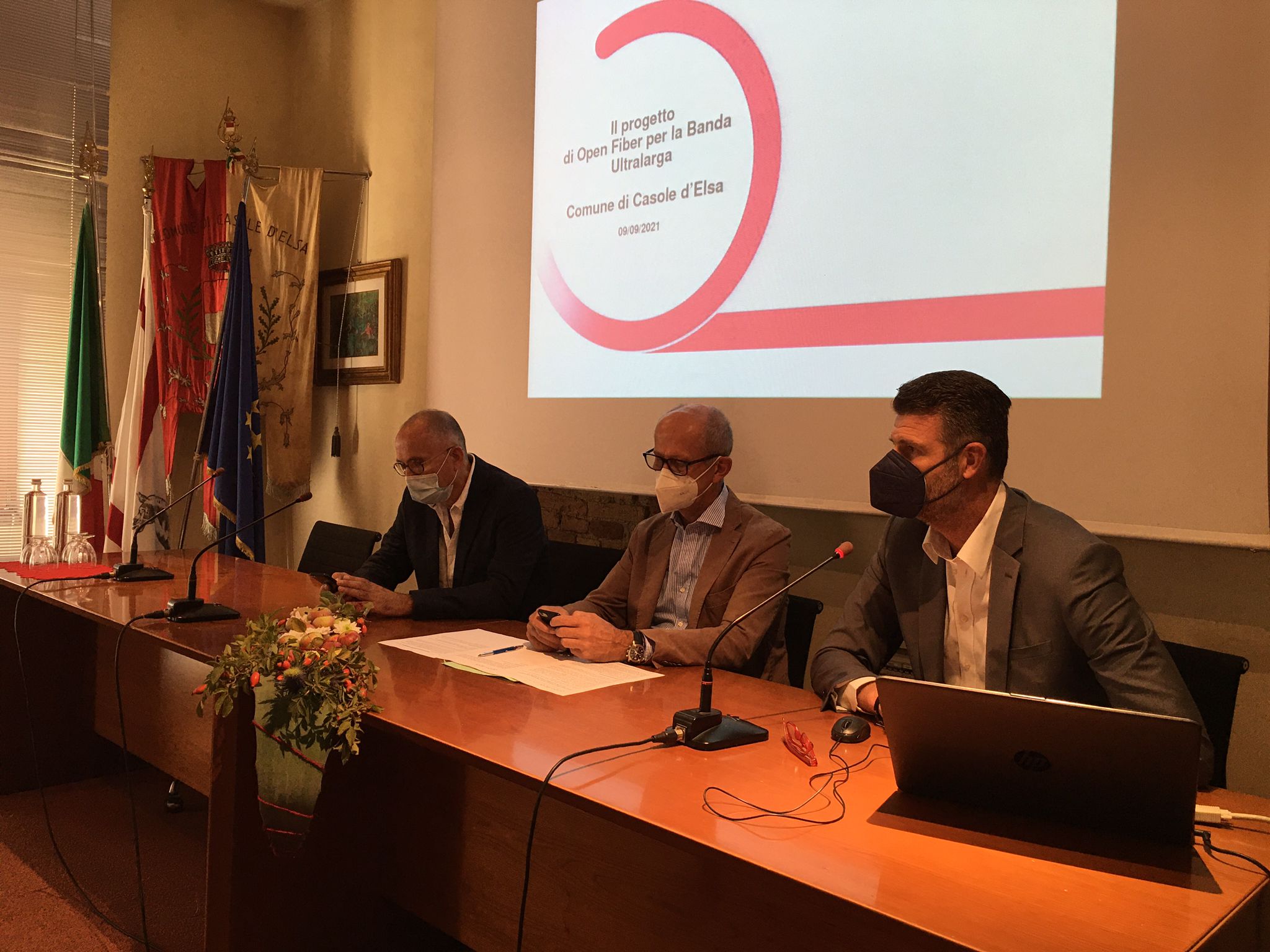 Un momento della conferenza stampa a Casole d'Elsa: al centro l'assessore Ciuoffo (Fonte foto Regione Toscana)