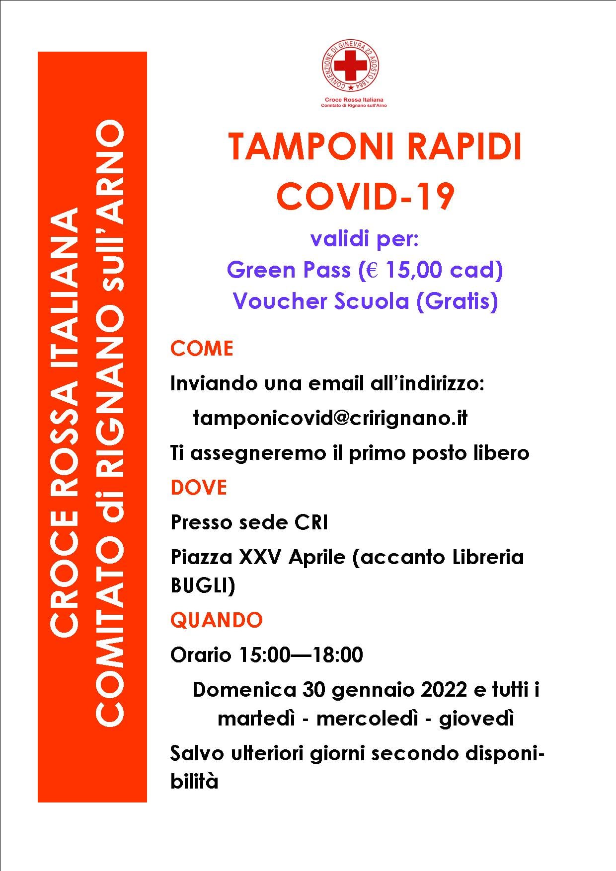 Locandina tamponi a Rignanp