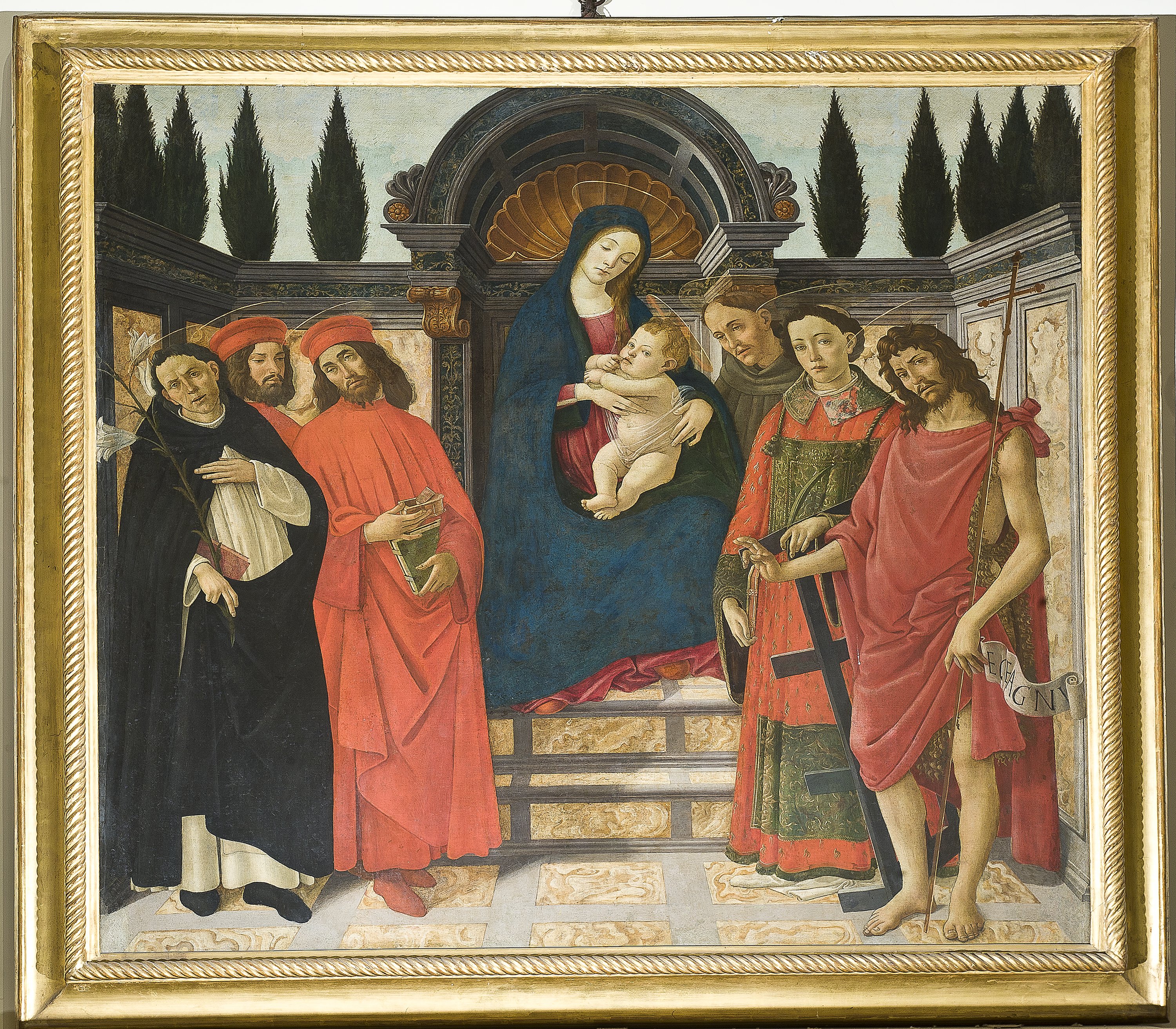 Sandro Botticelli e bottega, Pala del Trebbio - Madonna col Bambino e santi, tempera su tavola trasferita su tela (Fonte foto Galleria dell'Accademia di Firenze)