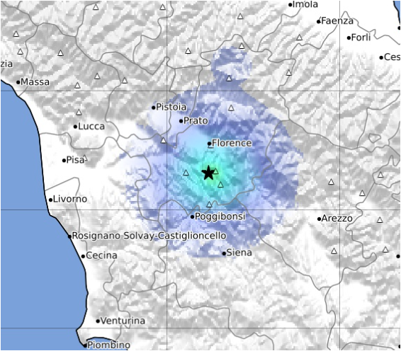 Scossa di terremoto avvertita nella Metrocitt Firenze alle 5.51 (Fonte immagine sito web INGV)