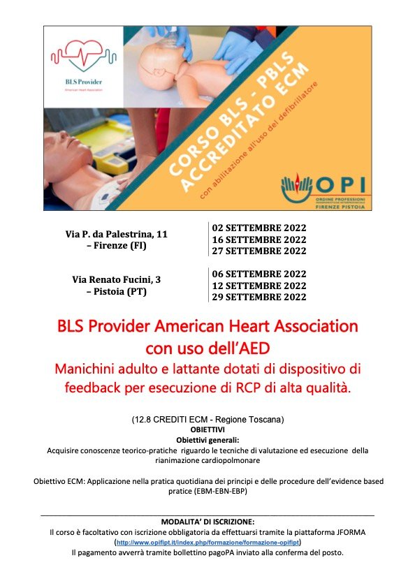 Basic Life Support e uso del defibrillatore: nuovi corsi a settembre