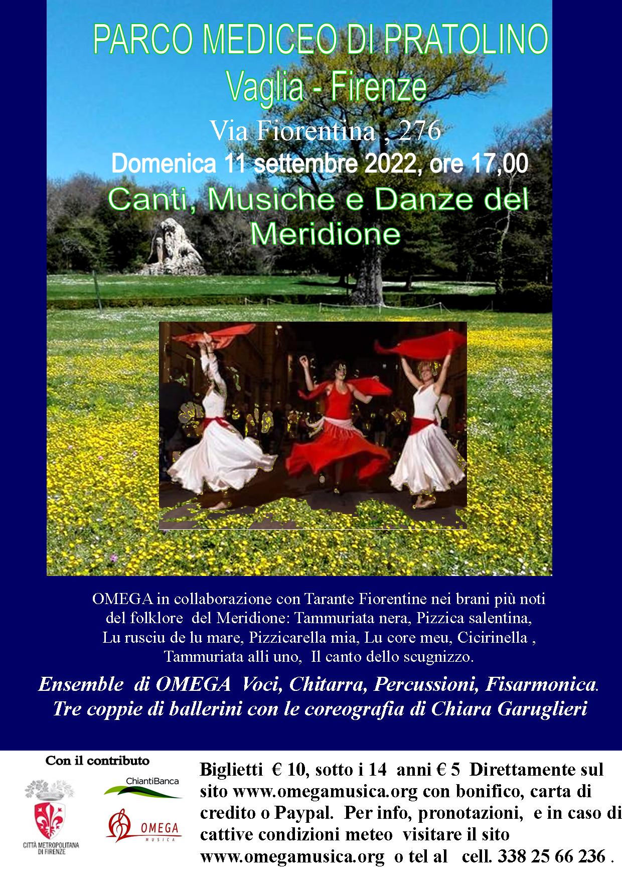 Locandina Canti,  Musiche e Danze del Meridione al Parco Mediceo di Pratolino