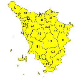 Codice giallo temporali e vento (Fonte immagine Regione Toscana)