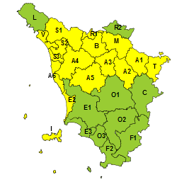 Codice giallo e rischio idrogeologico e idraulico (Fonte immagine Regione Toscana)