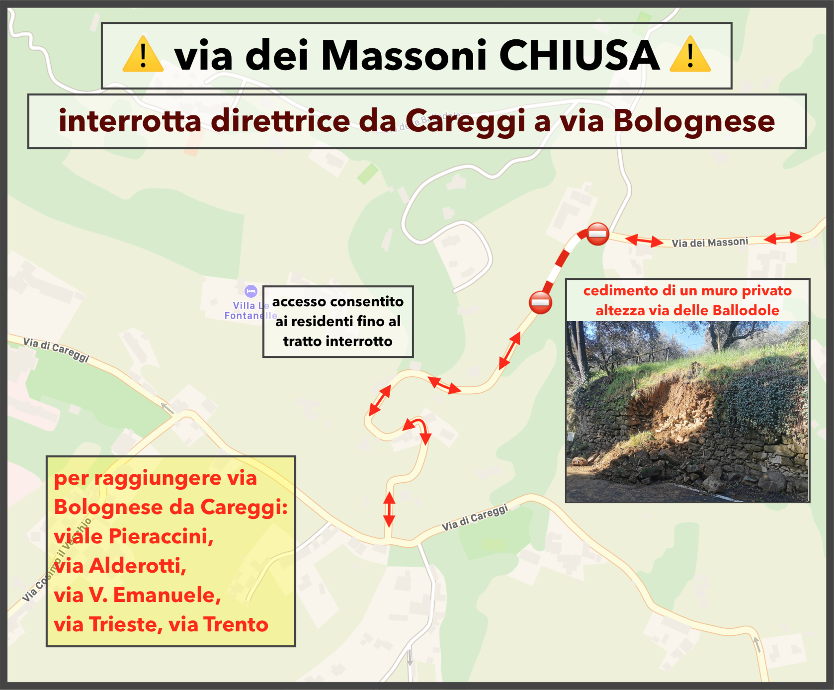 Via Massoni chiusa (fonte da comunicato)