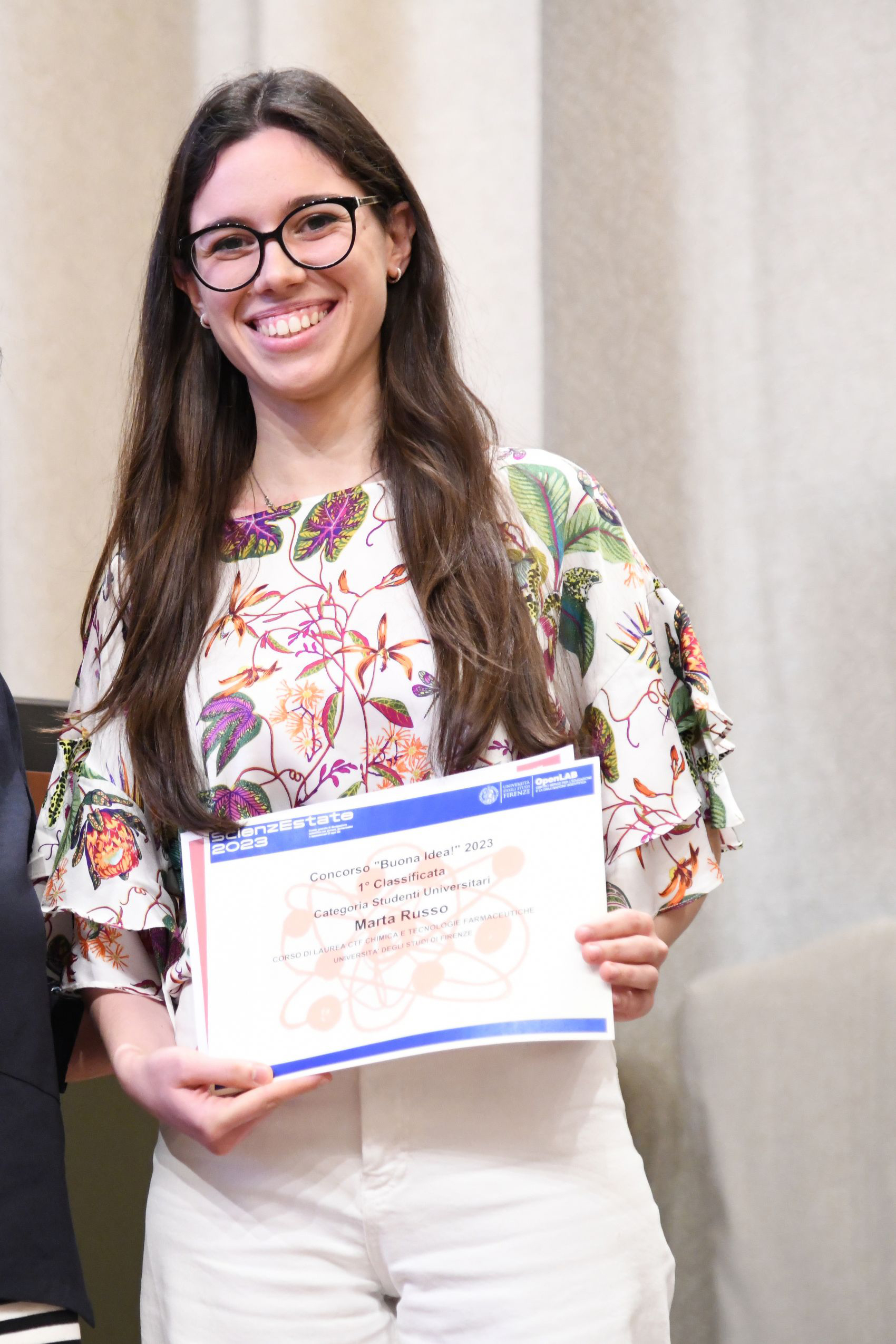 la vincitrice del Concorso "Buona Idea!" sezione "Studenti universitari": Marta Russo, corso di laurea in Chimica e Tecnologie Farmaceutiche (Fonte foto Università degli Studi di Firenze)