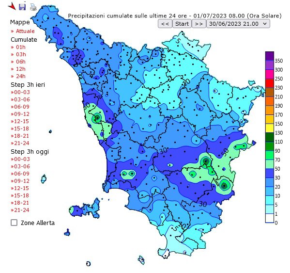 I dati sulle piogge di venerd 30 giugno e della notte del I luglio 