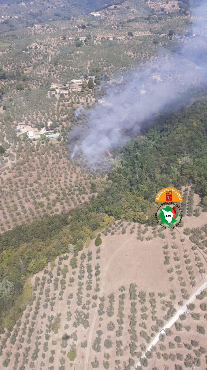 Le fiamme a Faltognano (Fonte foto Regione Toscana)