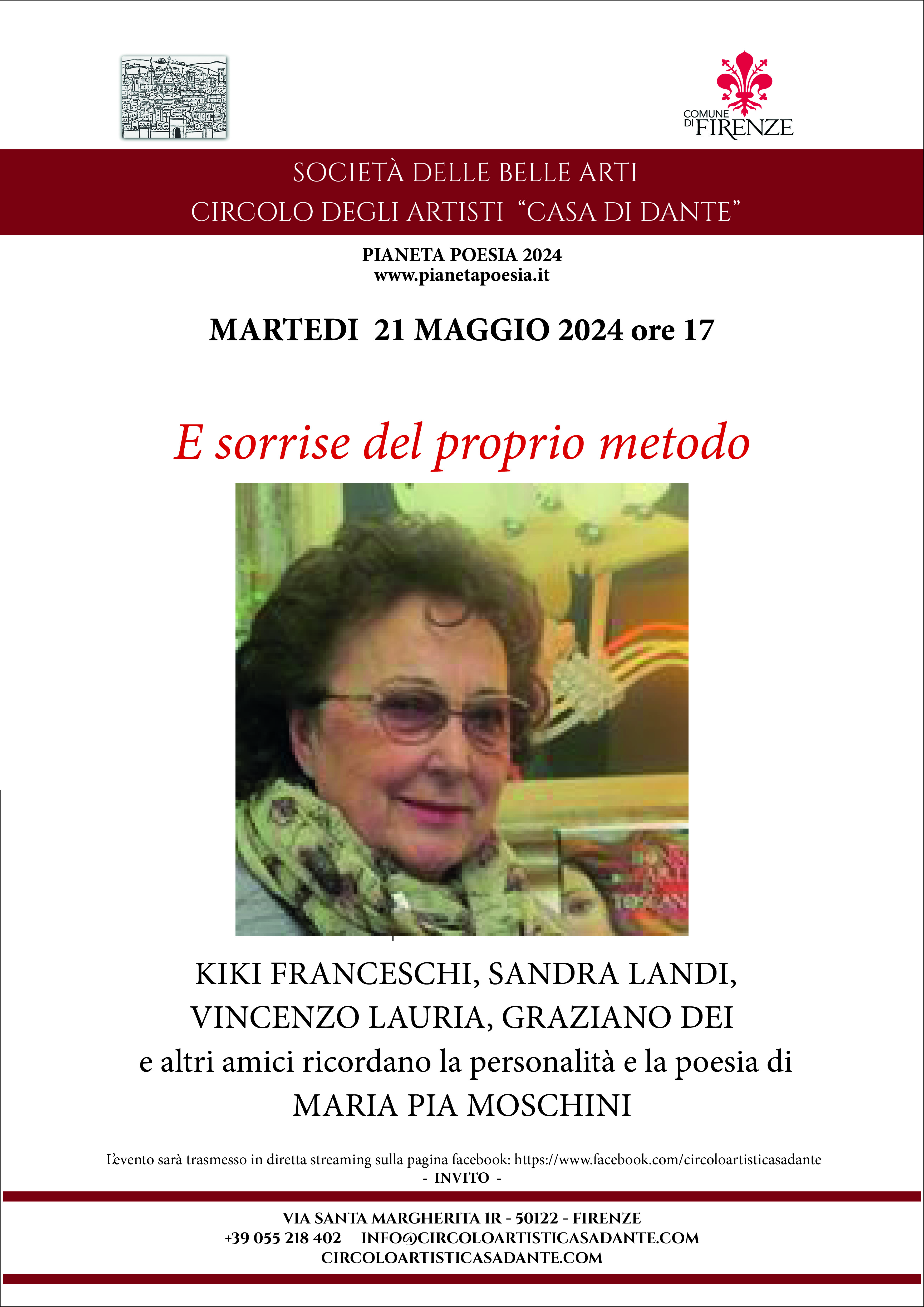 La locandina dell'incontro per Maria Pia Moschini