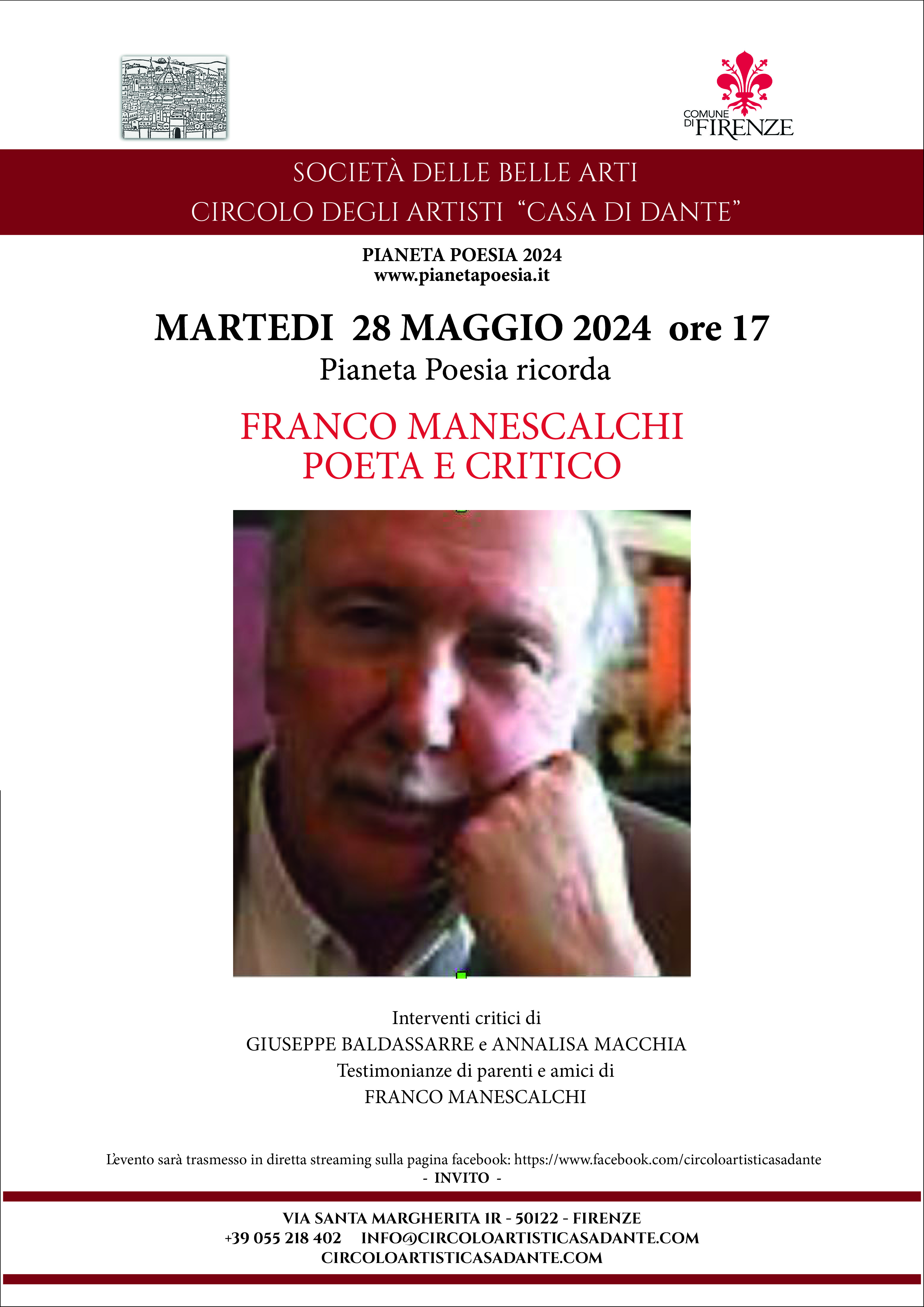 La locandina dell'incontro per Franco Manescalchi