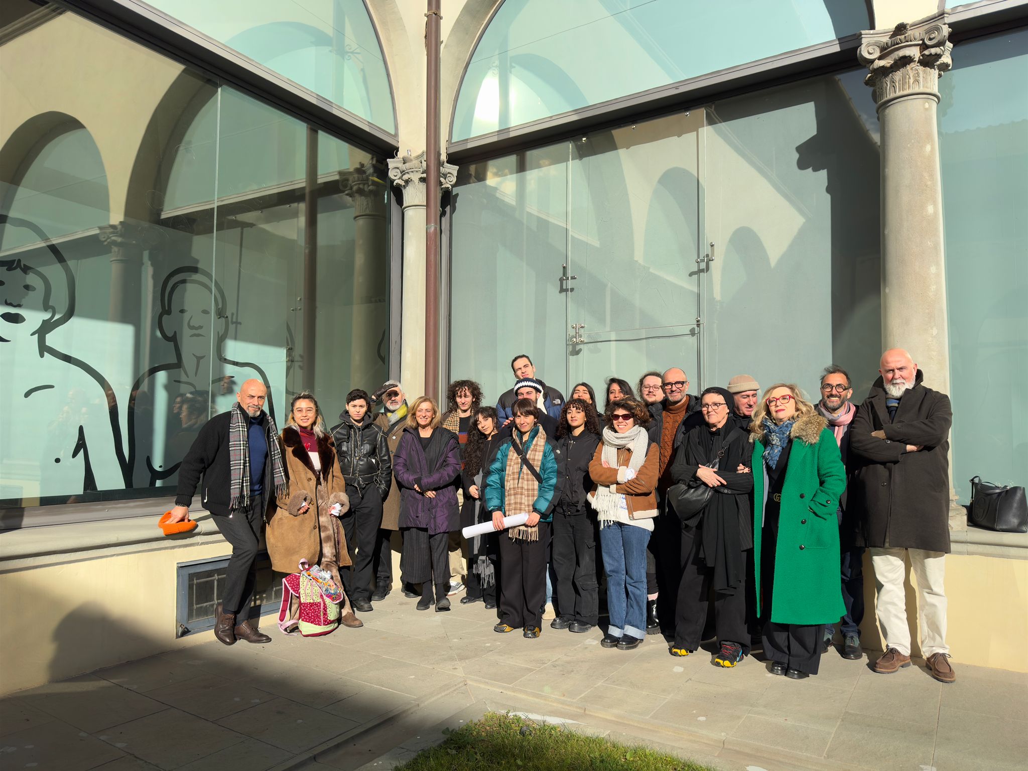 Studenti dell'Accademia e Professori durante la conferenza stampa (Fonte foto Accademia di Belle Arti di Firenze)