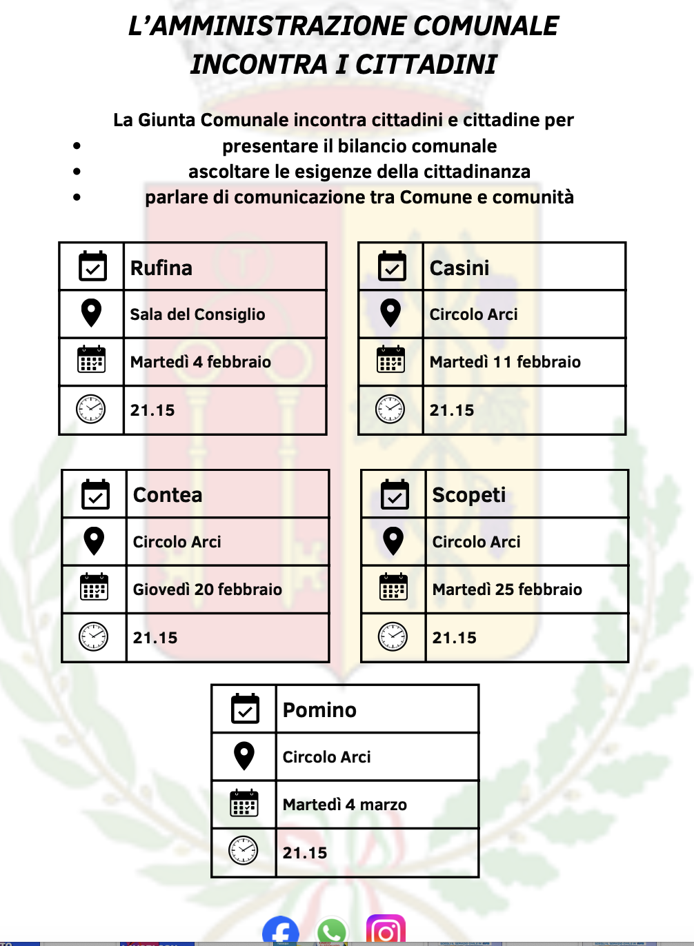 L'amministrazione comunale di Rufina incontra i cittadini