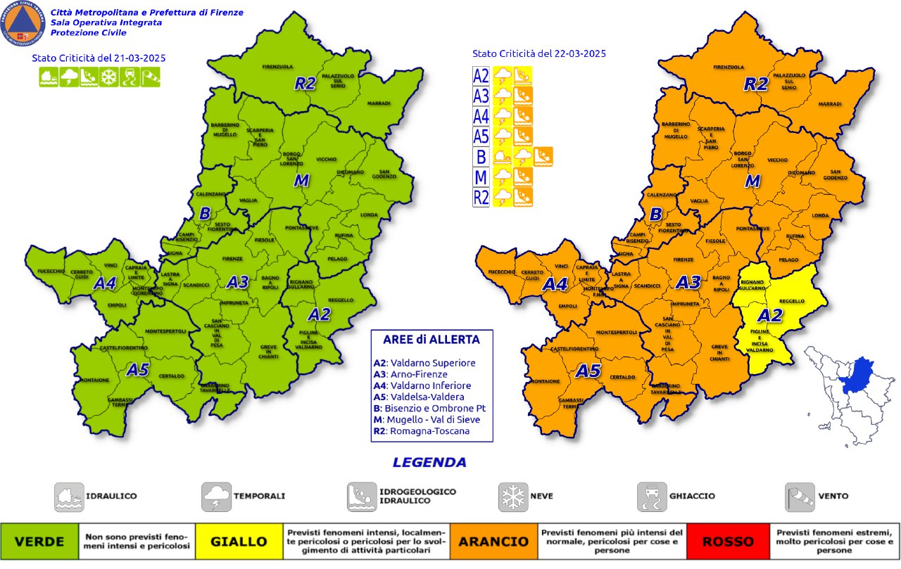 Codice arancione sabato 22 marzo
